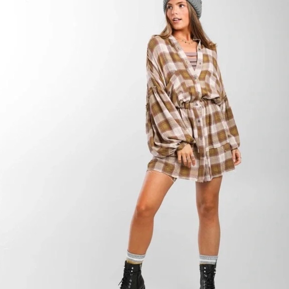 Free People By the Way Plaid Oversized Shirt Dress